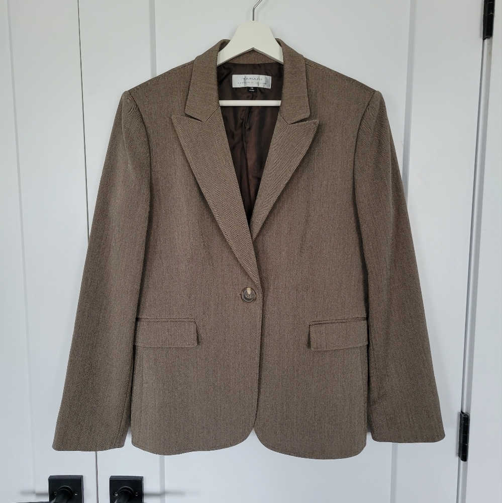 Fitted Herringbone Pattern Blazer